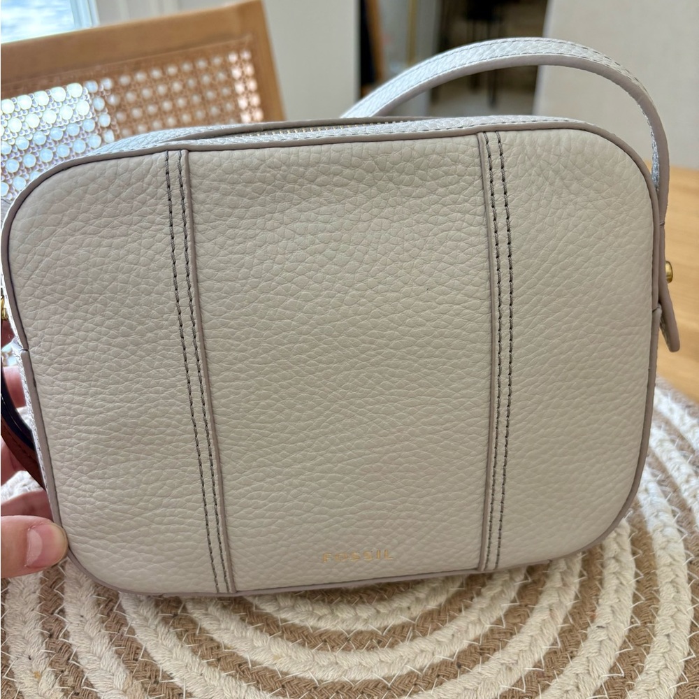 Fossil Mineral Gray Crossbody Bag with Pebbled Finish
